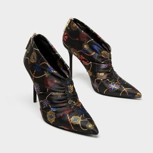 Zara floral high heel ankle boots 7.5